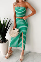 Just Hanging Loose Striped Tube Top & Skirt Set (Green/White)