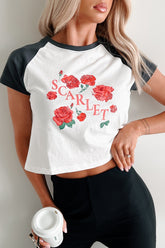 "Scarlet" Distressed Floral Graphic T-Shirt (Ivory/Charcoal)