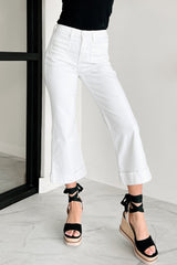 Carrington High Rise Cropped Kancan Flare Jeans (White)