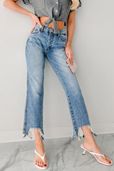 Rosanna Special A Distressed Hem Dad Jeans (Medium Light)