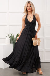Hint Of Honey Halter Neck Maxi Dress (Black)