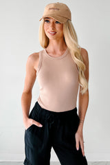 Simple is Sweet Ribbed Sleeveless Bodysuit (Tan)