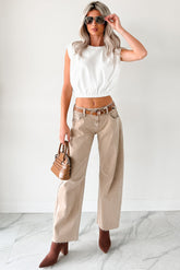 Always Next To Me Mid Rise Barrel Jeans (Vintage Khaki)