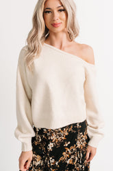 Into Your Arms One-Shoulder Knit Sweater (Cream)
