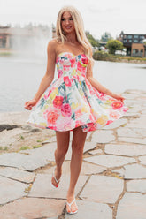 Flora's Garden Strapless Floral Corset Mini Dress (Pink)