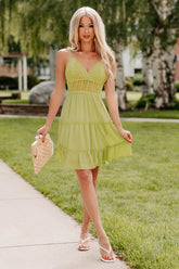 Capture Magic Crochet Tiered Mini Dress (Avocado)
