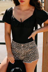 Humming Along Puff Sleeve Scoop Neck Bodysuit (Black)