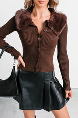 Luxe Ambition Fur Collar Knit Sweater (Brown)