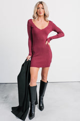 Weekend Ready Deep V-Neck Mini Dress (Burgundy)