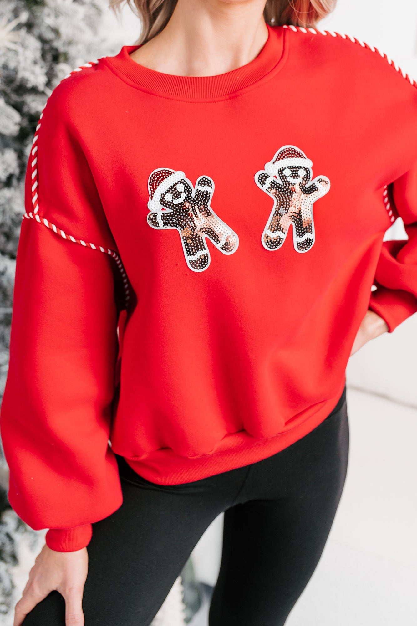 Hearth & Holly Gingerbread Men Sequin Sweater (Red)