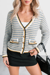 Evening In Striped Knit Cardigan (Navy/White Stripe)