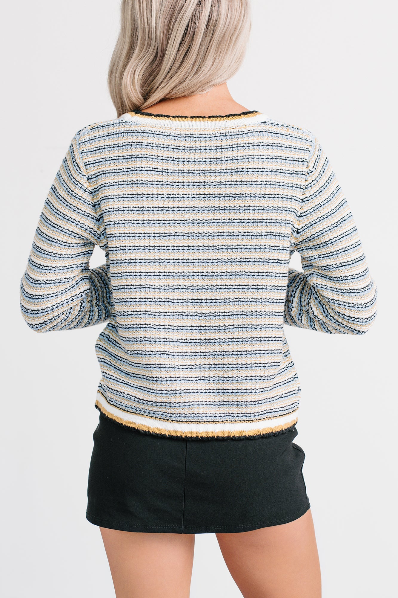 Evening In Striped Knit Cardigan (Navy/White Stripe)
