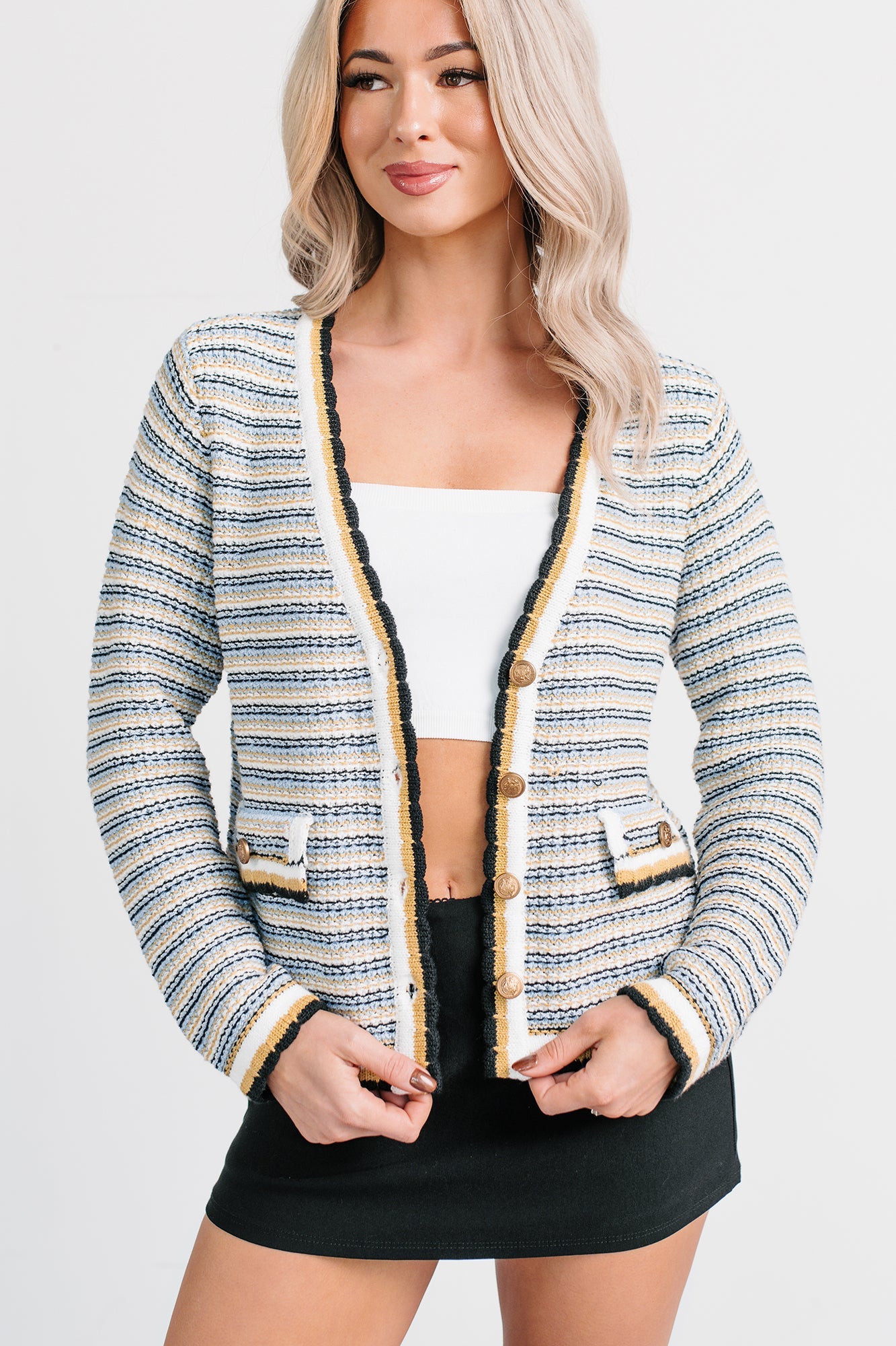 Evening In Striped Knit Cardigan (Navy/White Stripe)