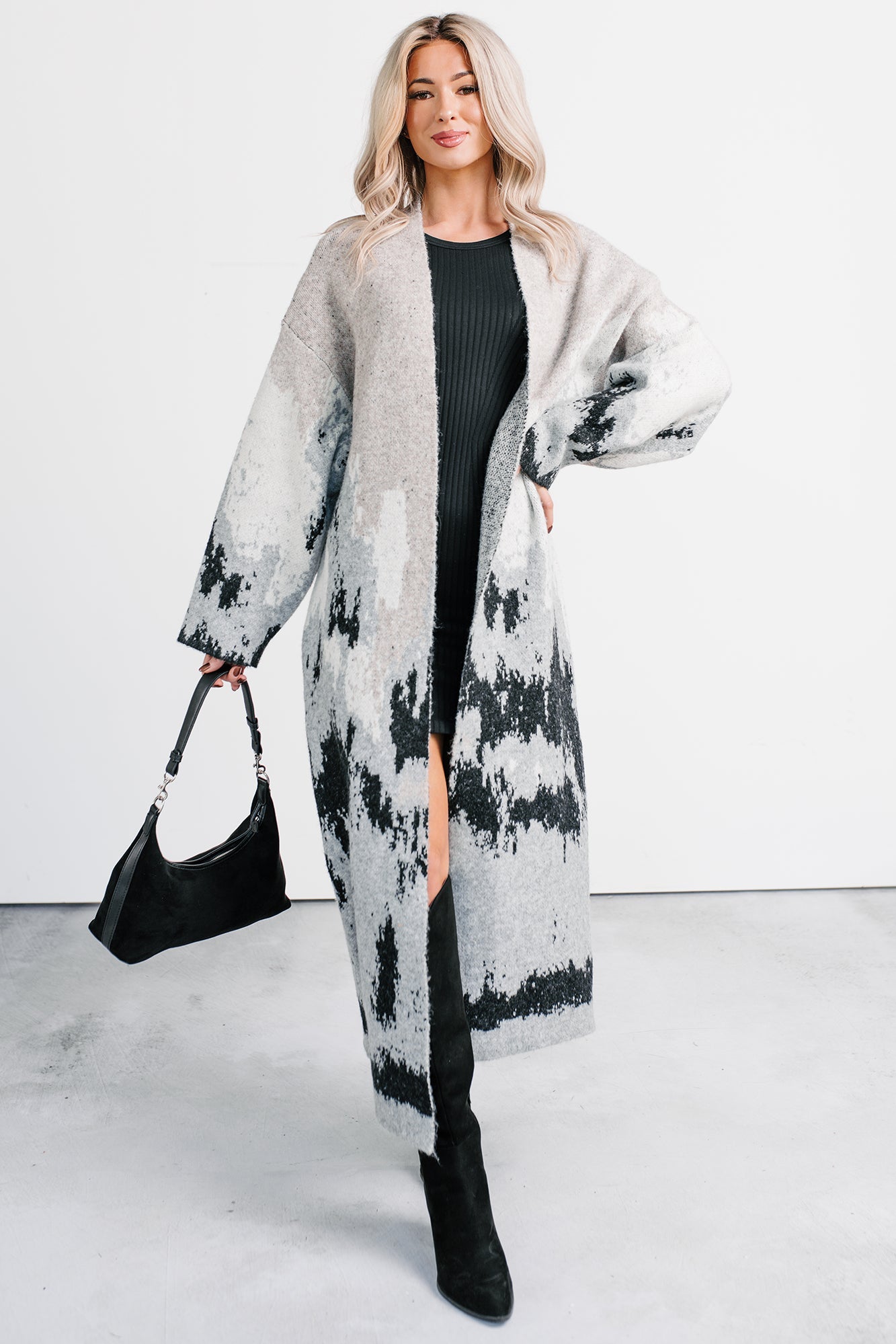 Alpine Trail Abstract Mountain Duster Cardigan (Oatmeal)