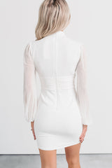Divinely You Mock Neck Sheer Mini Dress (Off-White)