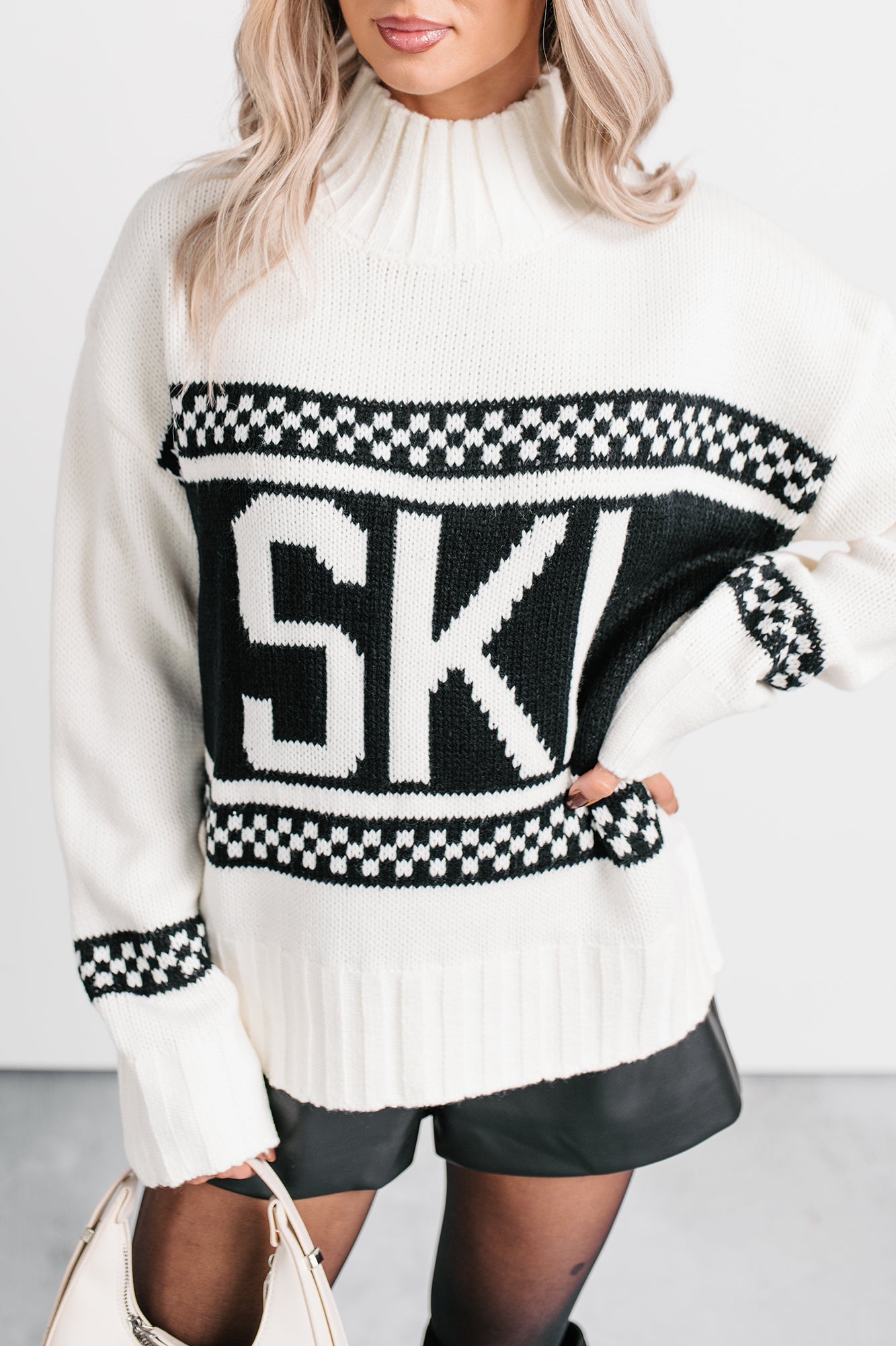 Ski You Later Graphic Mock Neck Sweater (Off White)