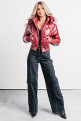 Show You How Faux Fur Hooded Puffer Jacket (Burgundy)
