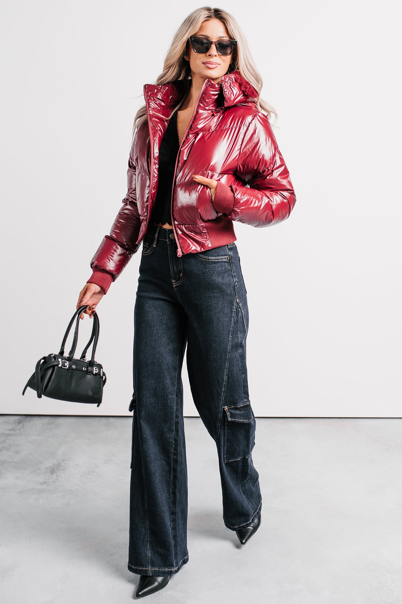 Show You How Faux Fur Hooded Puffer Jacket (Burgundy)