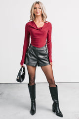Chasing Time Cowl Neck Long Sleeve Top (Burgundy)