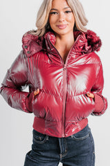 Show You How Faux Fur Hooded Puffer Jacket (Burgundy)