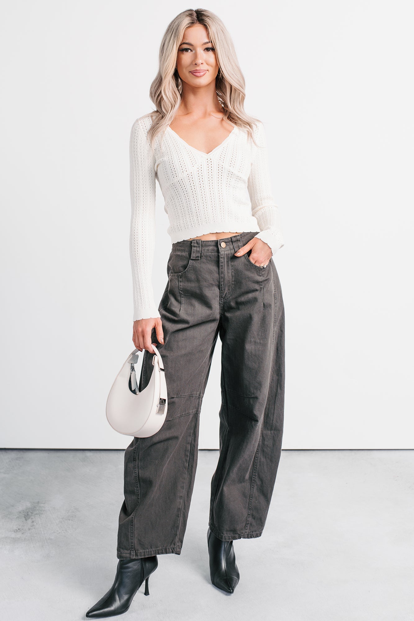 Dreamy Mornings Deep V-Neck Sweater Top (Cream)