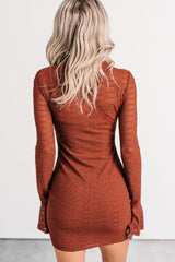 The Way It Goes Lace Mesh Flare Sleeve Mini Dress (Rust)