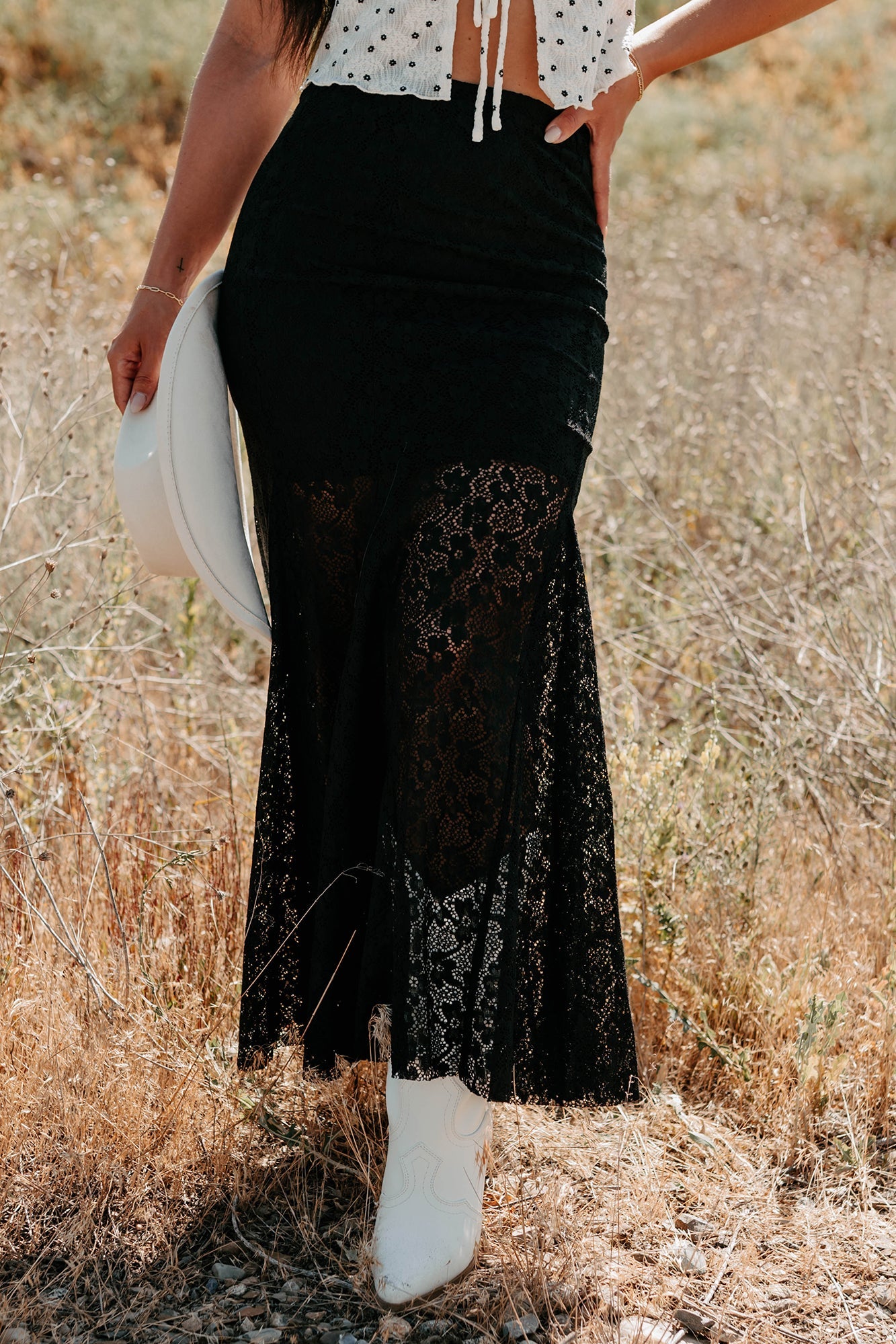 Hard Launch Love Floral Lace Maxi Skirt (Black)