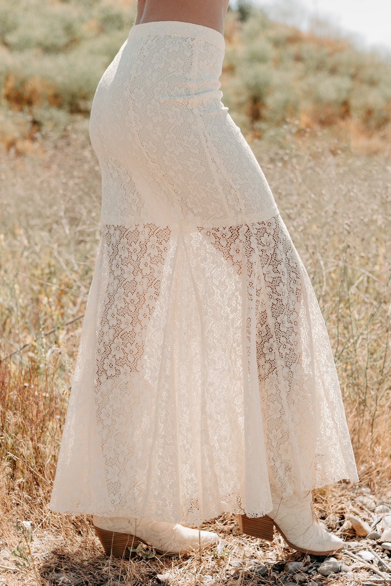 Hard Launch Love Floral Lace Maxi Skirt (Cream)