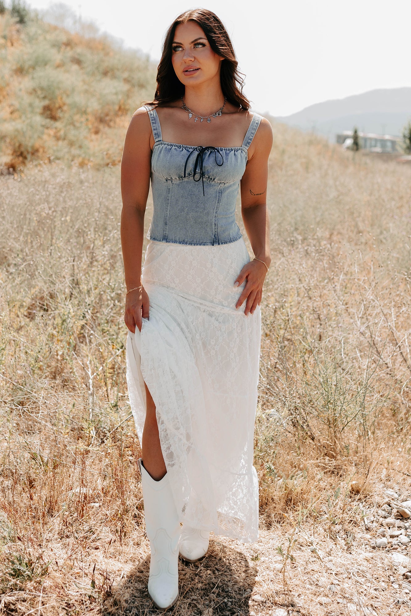 Fast Lane Living Denim Bustier Top (Denim)