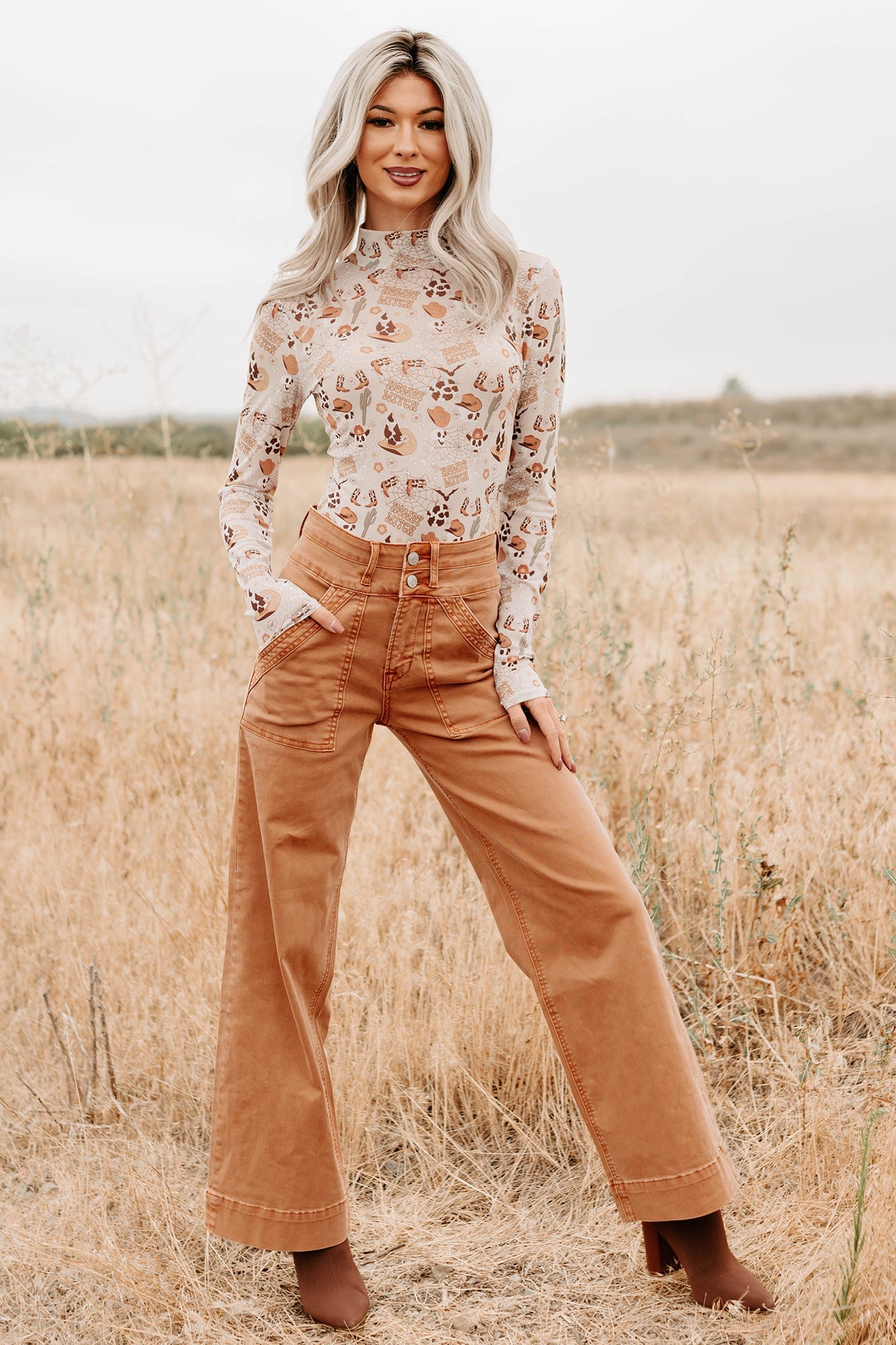 Henley Wide Leg Mica Denim Jeans (Cinnamon)
