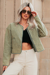 Natural Essence Quilted Zip-Up Jacket (Vintage Olive)