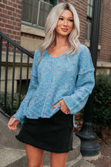 Peace Priority Oversized Knit Sweater (Blue Mix)
