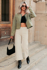 Natural Essence Quilted Zip-Up Jacket (Vintage Olive)