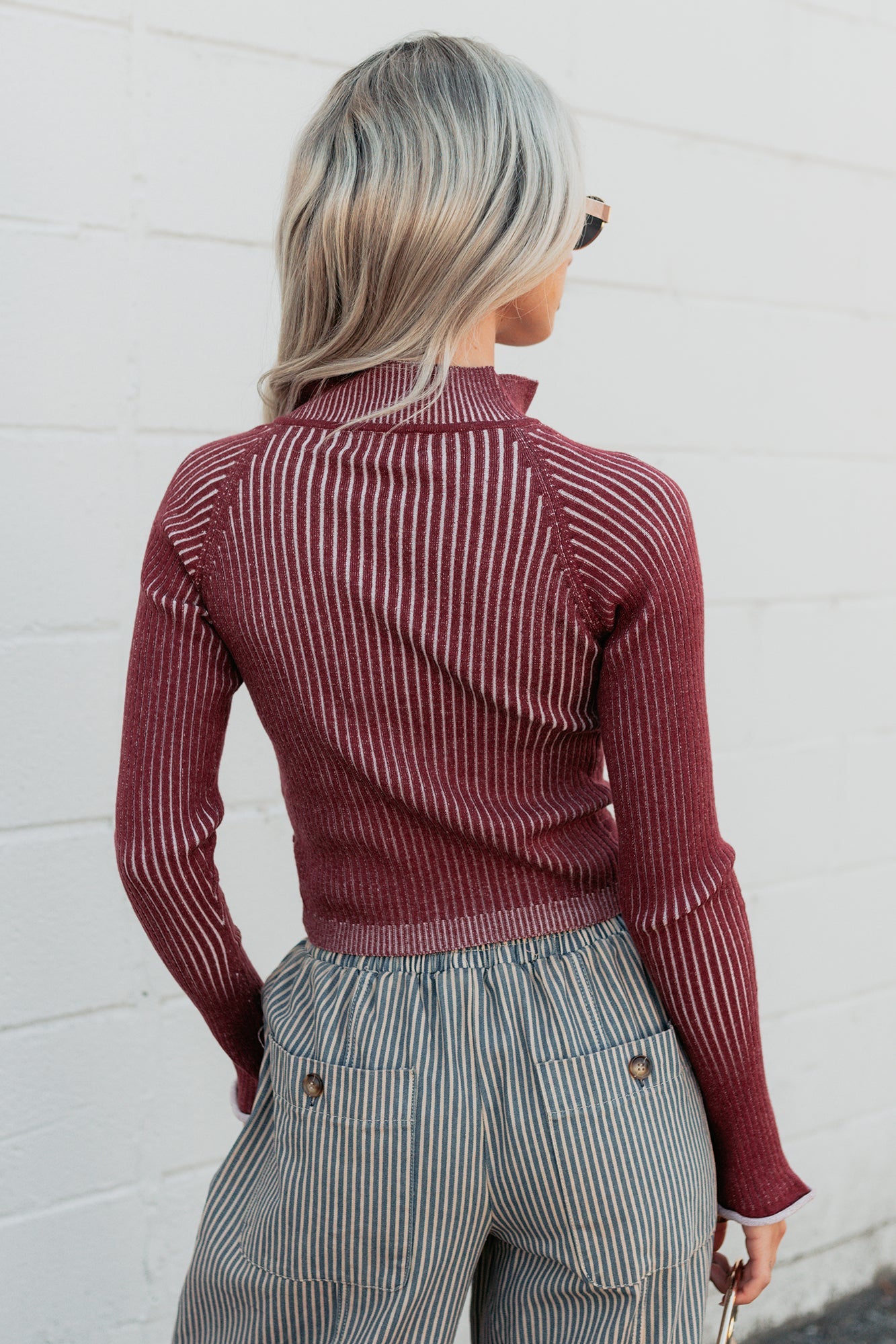 Dreamboat Babe Ribbed Zip-Up Top (Wine)