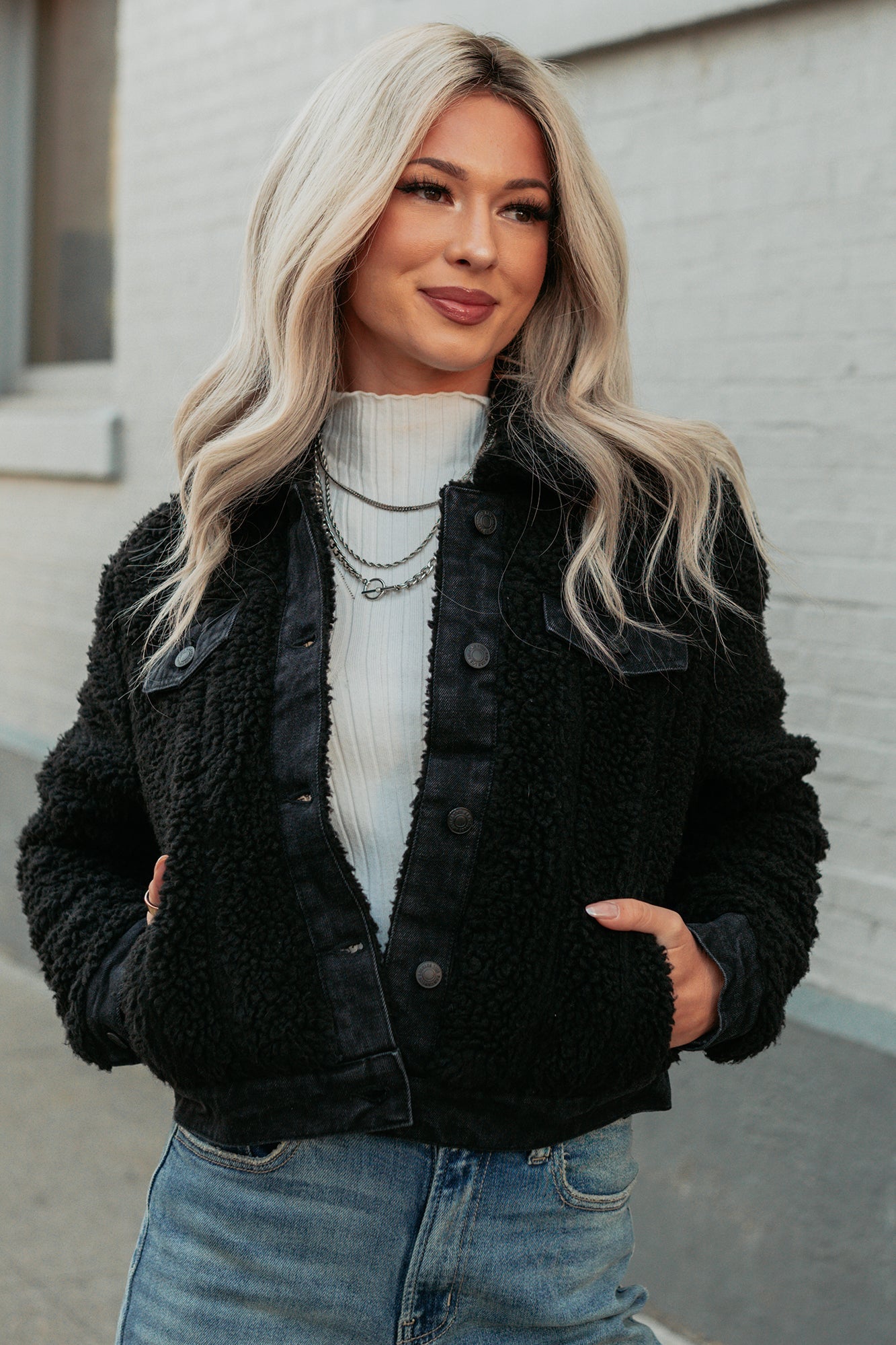 No Worries Here Sherpa Crop Kancan Jacket (Black)