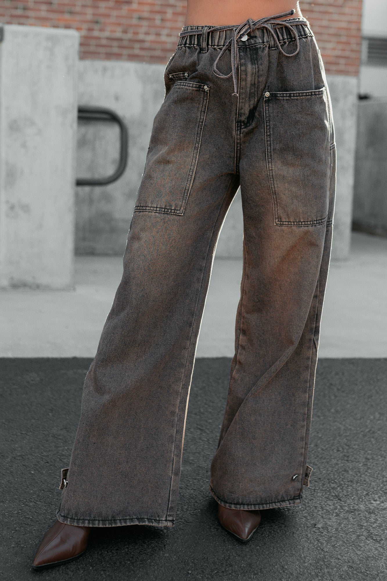 Hattie Wide Leg Washed Very J Jeans (Brown)