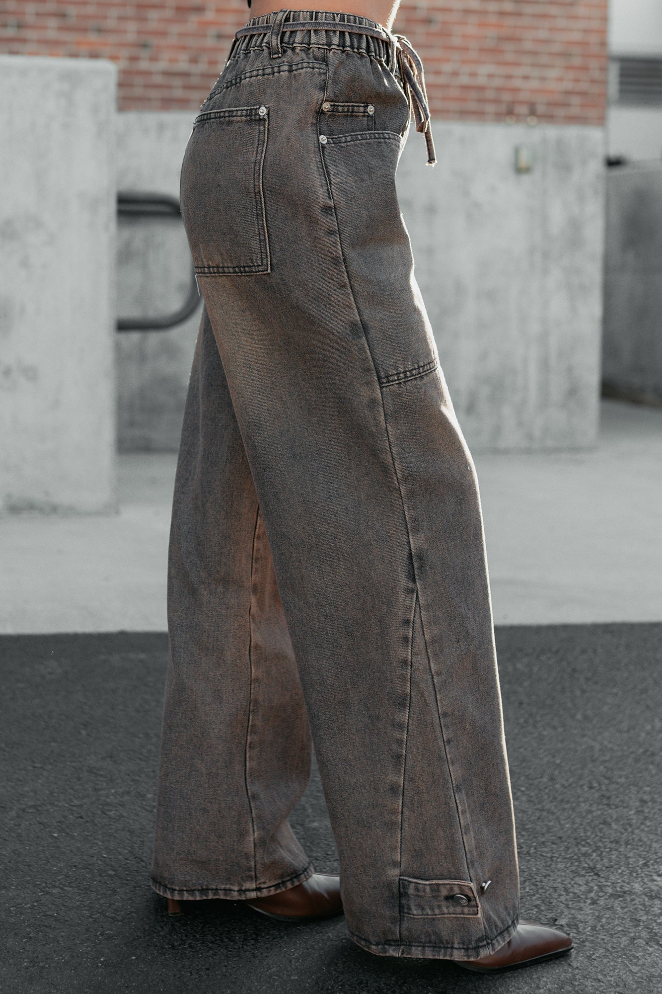 Hattie Wide Leg Washed Very J Jeans (Brown)