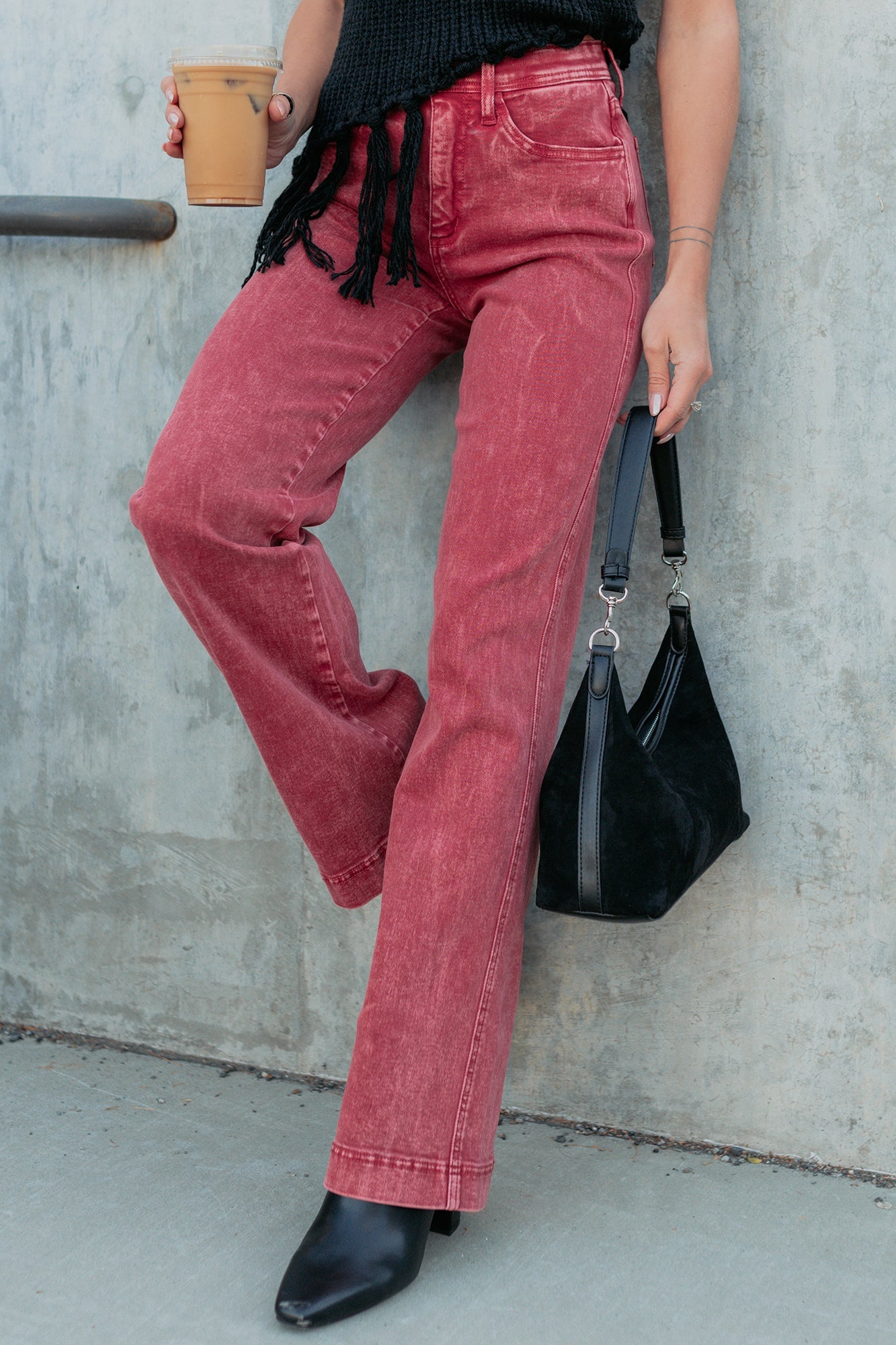 Haven Tummy Control Saige Denim Straight Jeans (Brick Red)