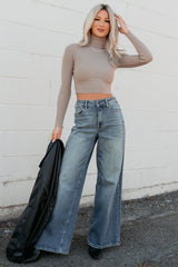 Simply Divine Ribbed Turtle Neck Crop Top (Ash)