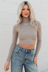 Simply Divine Ribbed Turtle Neck Crop Top (Ash)