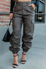 Easy Edge Faux Leather FORE Cargo Joggers (Brown)