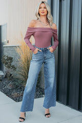 Starry Mood Off The Shoulder Bodysuit (Plum)