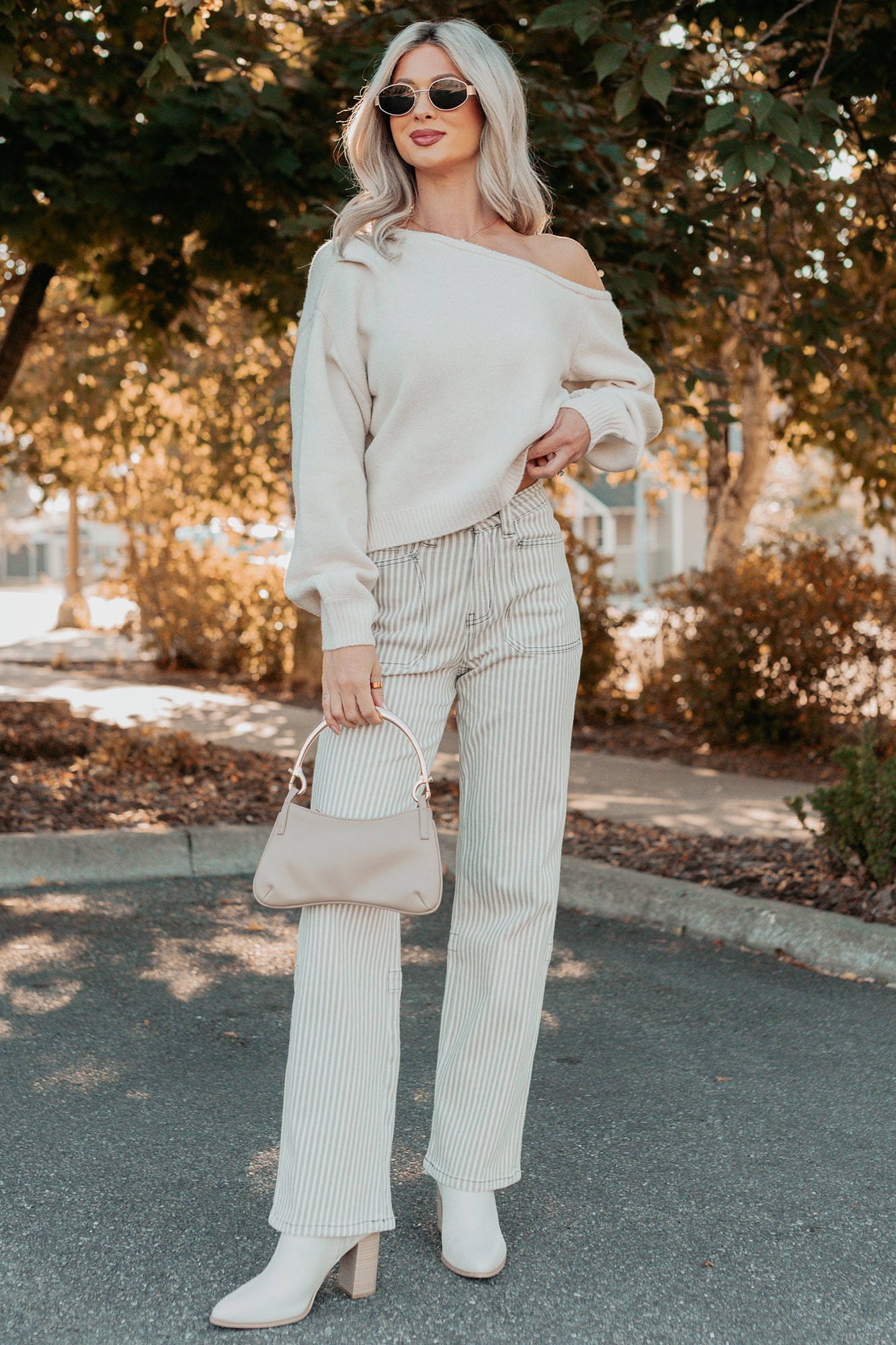 Into Your Arms One-Shoulder Knit Sweater (Cream)