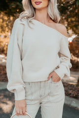 Into Your Arms One-Shoulder Knit Sweater (Cream)