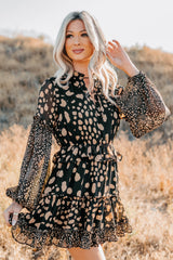 Good As Gold Chiffon Ruffle Mini Dress (Black Print)