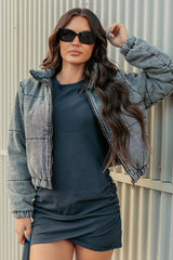 Warm Refuge Denim Cropped Puffer Jacket (Black)