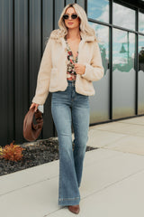 Mountain Haze Snap Button Up Sherpa Jacket (Cream)