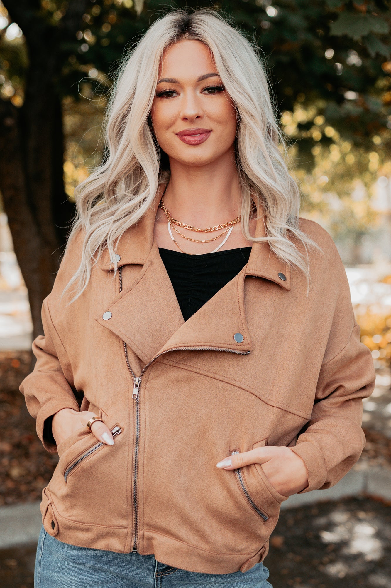 Feeling Jaded Faux Suede Moto Jacket (Camel)