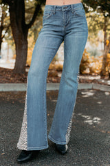 Jaden Leopard Detail Flare Cello Jeans (Medium Tint)