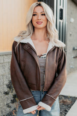 After Dark Faux Suede Fur Lined Jacket (Brown)